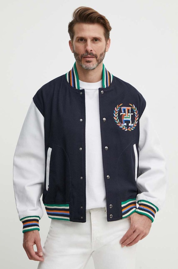 Bunda Tommy Hilfiger oversize tmavomodrá MW0MW34475