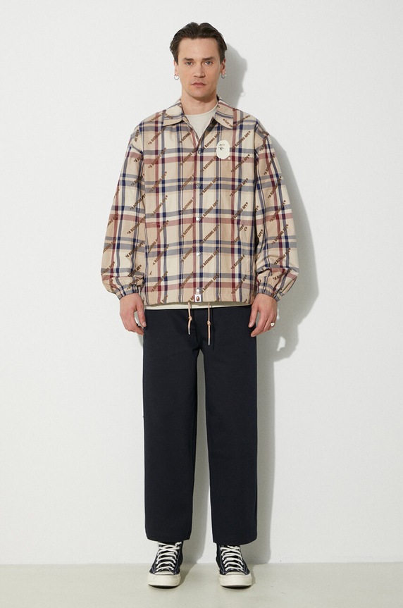 A Bathing Ape giacca in cotone A Bathing Ape Logo Check Pattern Coach Jacket 1J80140052 beige SS24