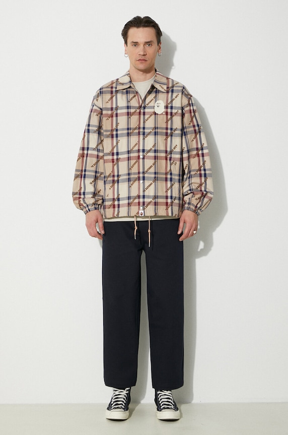 A Bathing Ape giacca in cotone A Bathing Ape Logo Check Pattern Coach Jacket 1J80140052 beige SS24