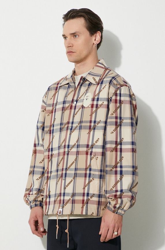 A Bathing Ape giacca in cotone A Bathing Ape Logo Check Pattern Coach Jacket beige 1J80140052