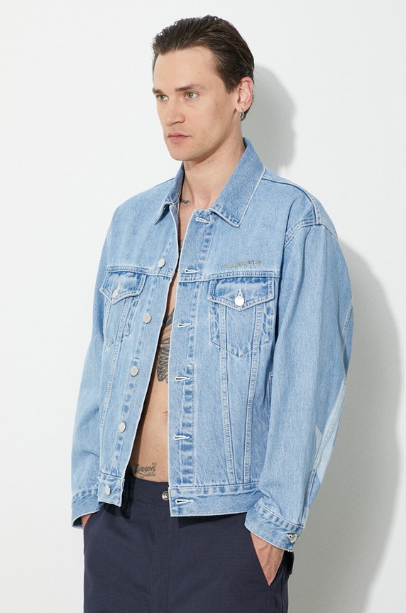 A Bathing Ape giacca di jeans Metal Logo Pin Denim Jacket blu 1J80140056