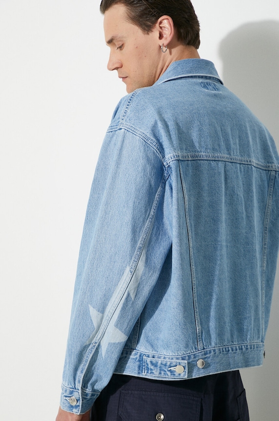 A Bathing Ape giacca di jeans Metal Logo Pin Denim Jacket 1J80140056 blu