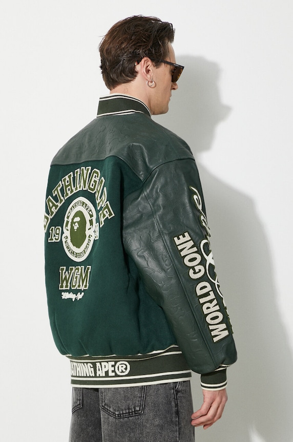 Одяг Вовняна куртка-бомбер A Bathing Ape Bape Patch Coach Jacket 1J80141058 зелений