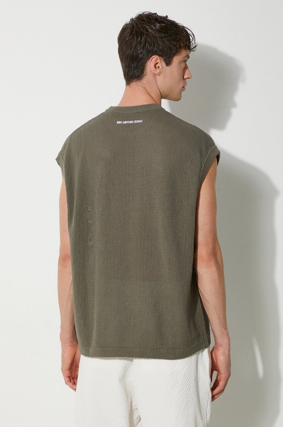 Bavlněná vesta MKI MIYUKI ZOKU Loose Gauge Vest LOOSE.GAUGE.VEST zelená SS24