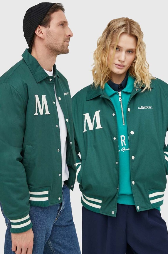 Bavlnená bunda The Mercer Brand The Varsity Polo jemné zateplenie zelená MEAP241010