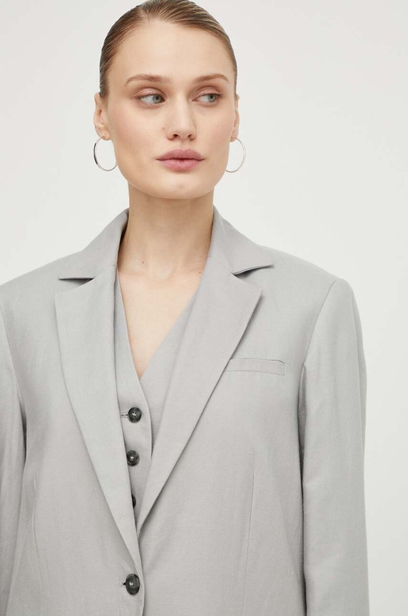 Herskind blazer din amestec de in cu captuseala gri 5116840