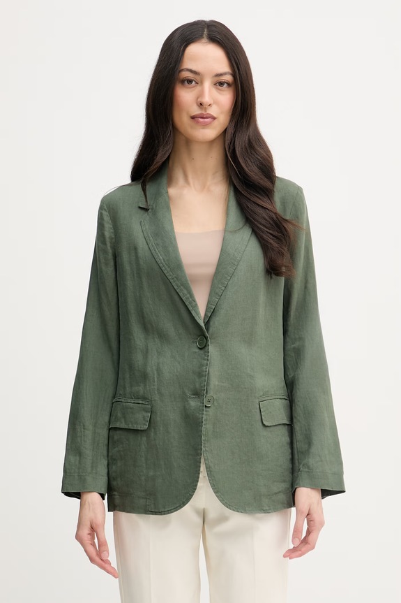 United Colors of Benetton sacou cu un singur rând de nasturi de damă din in verde 2AGHDW00R