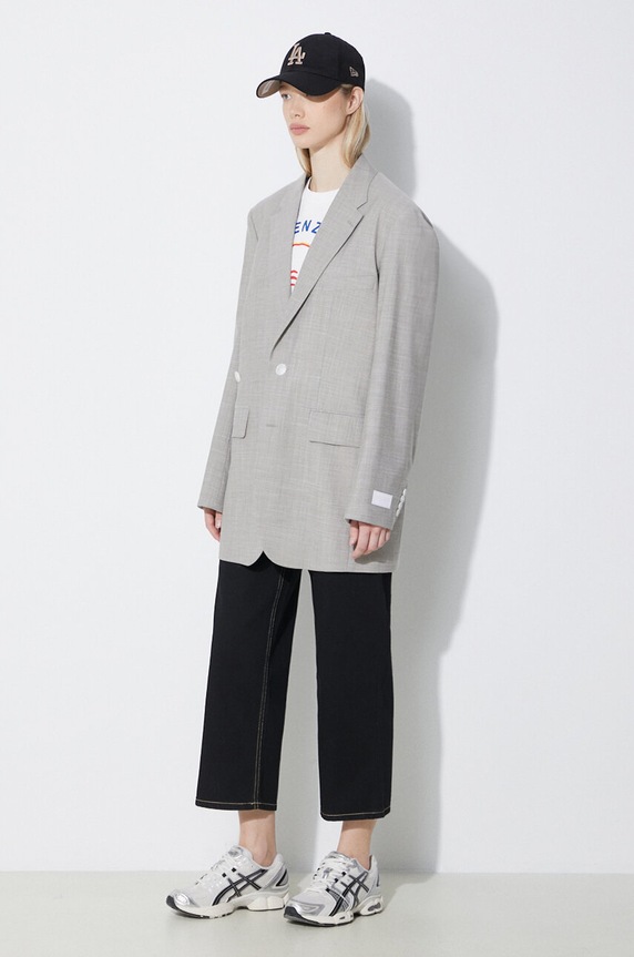 Kenzo wool jacket Solid Kimono Blazer with lining gray FE52VE2469RB.96