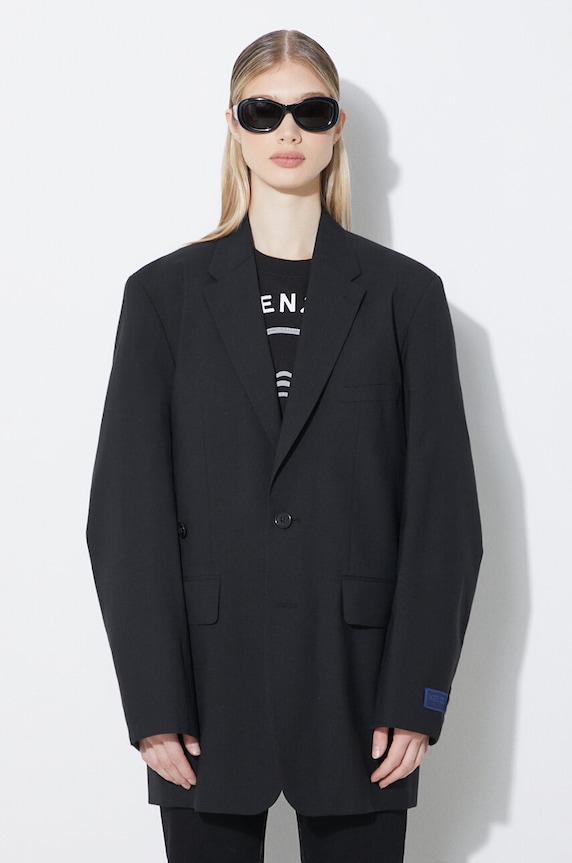 Шерстяной пиджак Kenzo Solid Kimono Blazer с подкладкой чёрный FE52VE2469RB.99