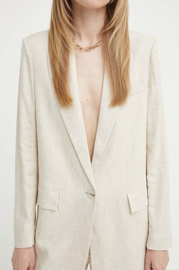 Bruuns Bazaar marynarka z domieszką lnu OxalisBBFreida blazer tkanina beżowy BBW3938