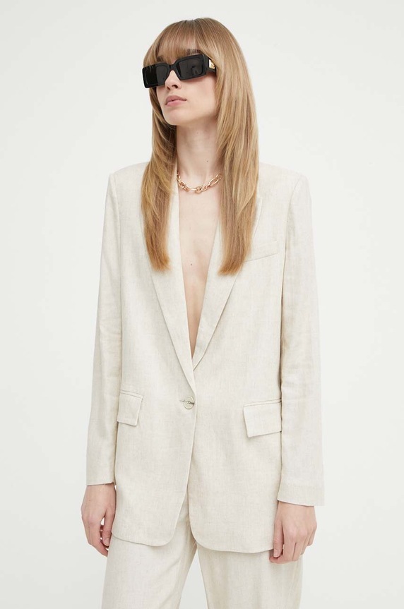 Bruuns Bazaar marynarka z domieszką lnu OxalisBBFreida blazer beżowy BBW3938
