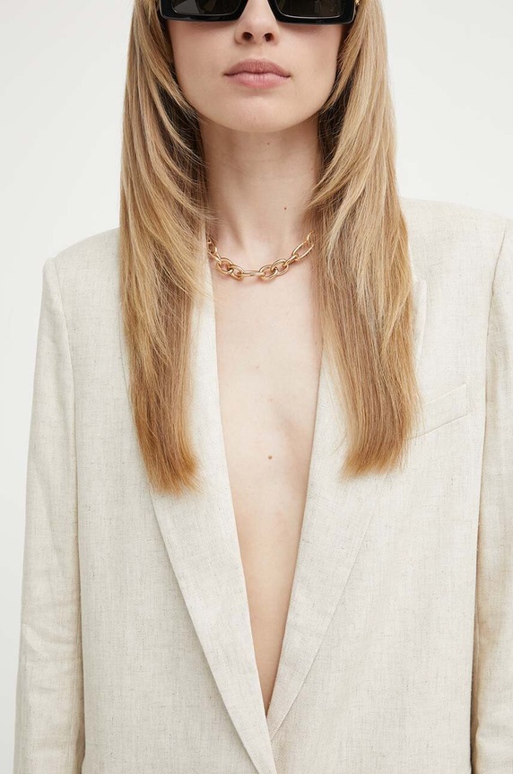 Bruuns Bazaar marynarka z domieszką lnu OxalisBBFreida blazer BBW3938 beżowy