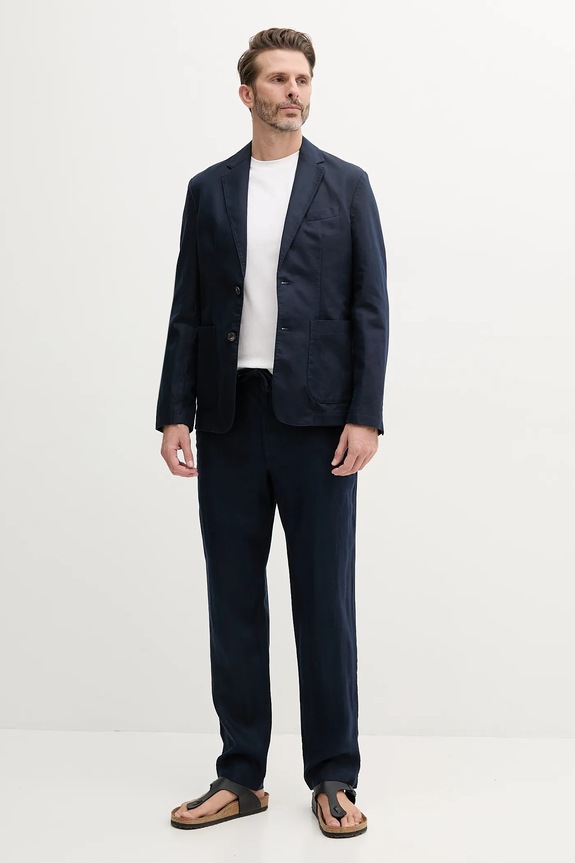 United Colors of Benetton sacou bărbătesc cu un singur rând de nasturi din amestec de in 2YQSUW014 bleumarin SS25