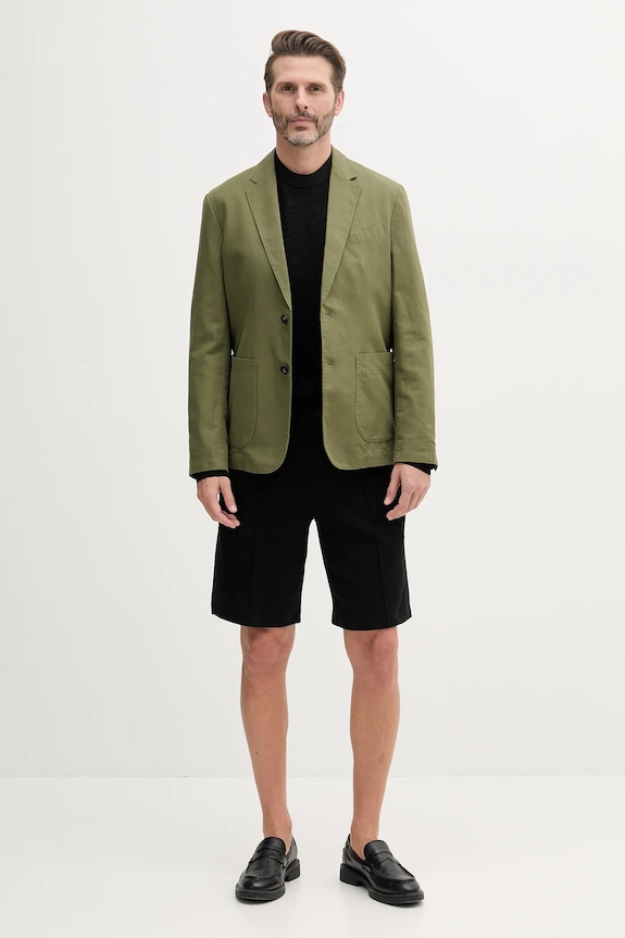 United Colors of Benetton sacou cu un singur rând de nasturi bărbătesc cu amestec de in 2YQSUW014 verde SS25