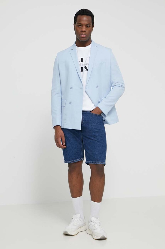 Blazer με μείγμα λινών Calvin Klein K10K112649 μπλε SS24