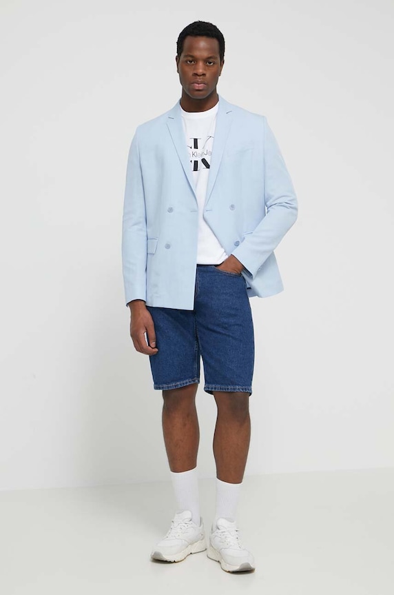 Blazer με μείγμα λινών Calvin Klein K10K112649 μπλε SS24