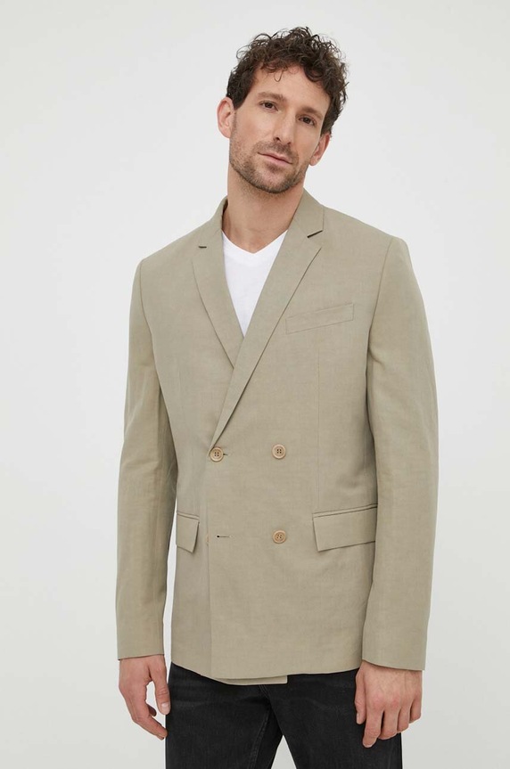 Calvin Klein blézer vászonkeverékből len szállal bézs K10K112649