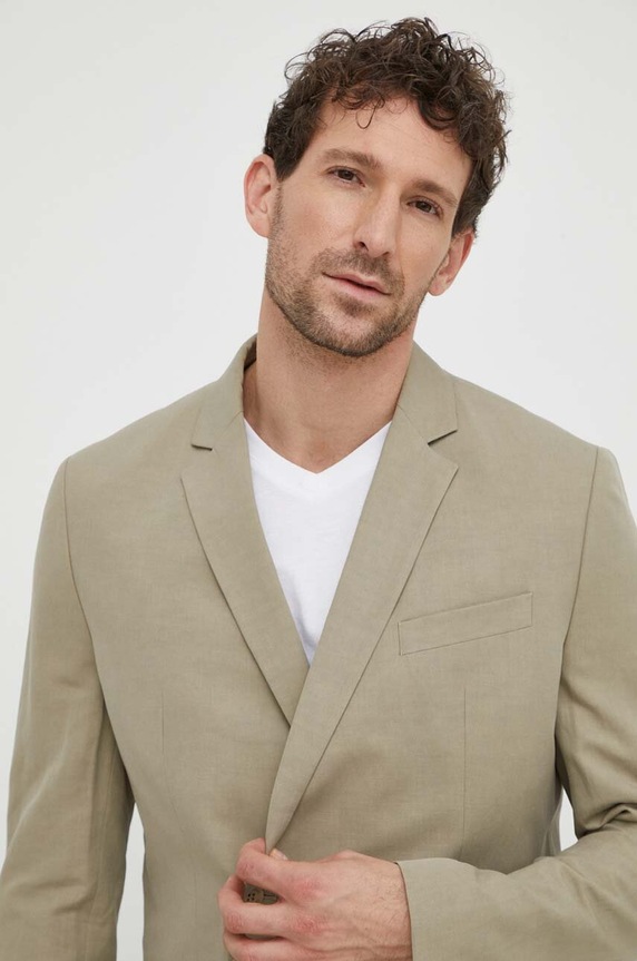 Calvin Klein blézer vászonkeverékből bézs K10K112649