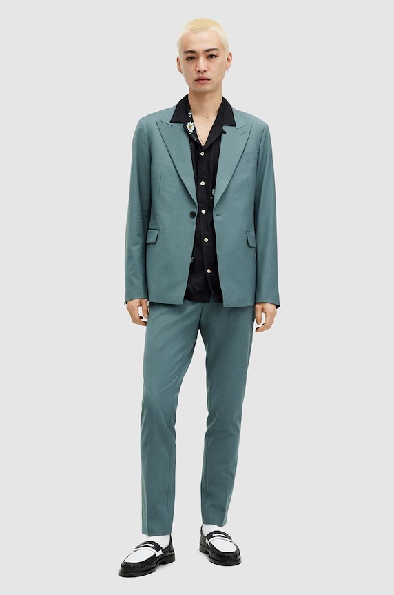 Vlnené sako AllSaints MOAD BLAZER slim tyrkysová MJ553Z
