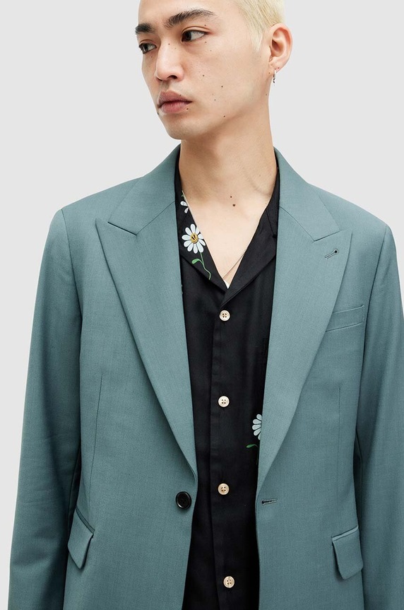 Vlnené sako AllSaints MOAD BLAZER MJ553Z tyrkysová SS24