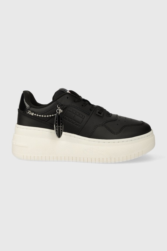 Tommy Jeans sportcipő TJW RETRO BASKET FLATFORM CHARM szintetikus fekete EN0EN02421