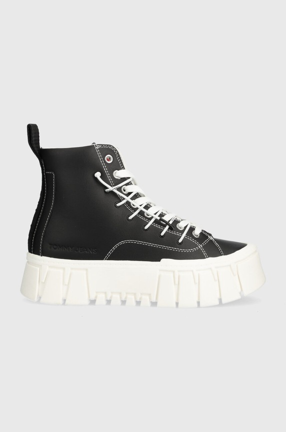 Tommy Jeans tenisi de piele TJW PLATFORM MC platformă negru EN0EN02498