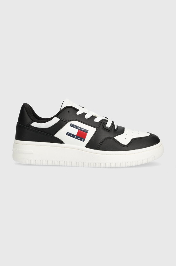 Tommy Jeans sneakersy skórzane TJW RETRO BASKET ESS płaska czarny EN0EN02505