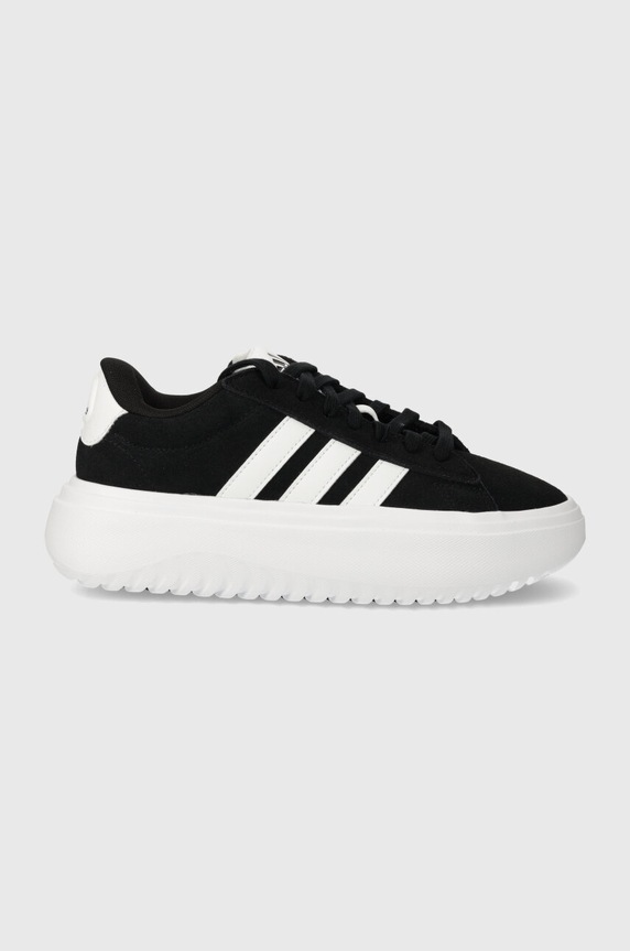 Semišové sneakers boty adidas Grand Court Platform přírodní kůže černá IE1102