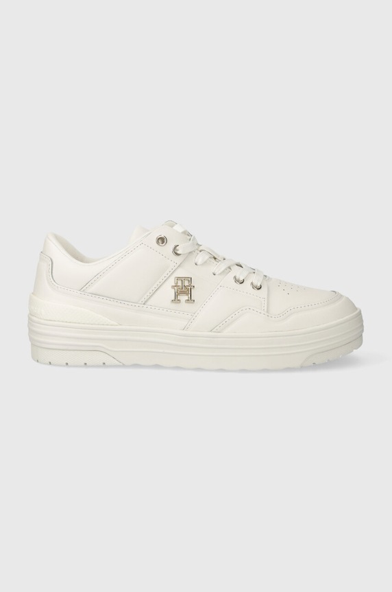 Kožené tenisky Tommy Hilfiger TH BASKET SNEAKER LO plochá bílá FW0FW07756
