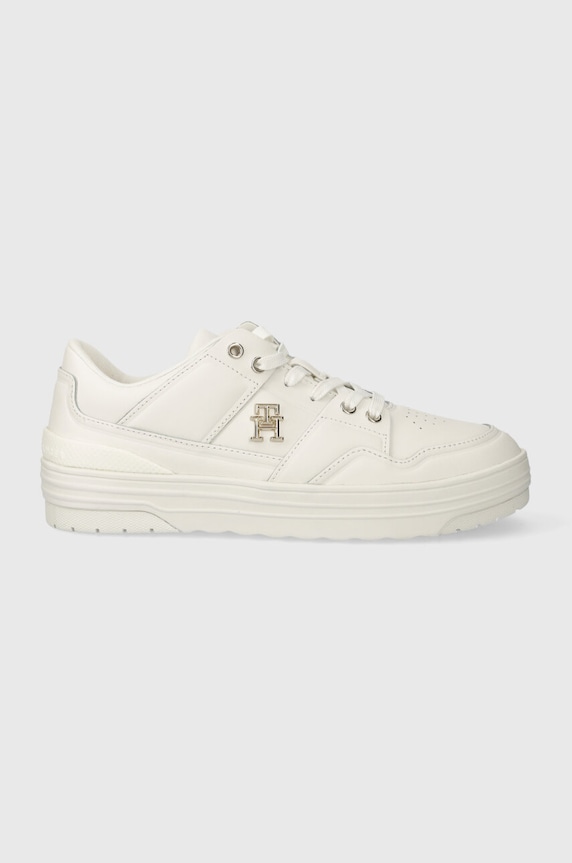 Kožené tenisky Tommy Hilfiger TH BASKET SNEAKER LO plochá bílá FW0FW07756