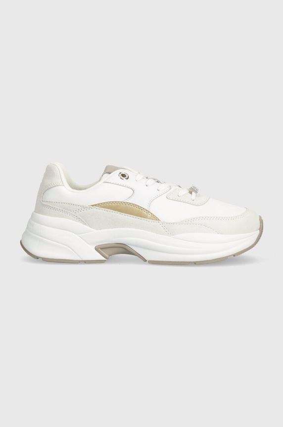 Tenisky Tommy Hilfiger CHUNKY FEMININE RUNNER HARDWARE semišová kůže bílá FW0FW07703