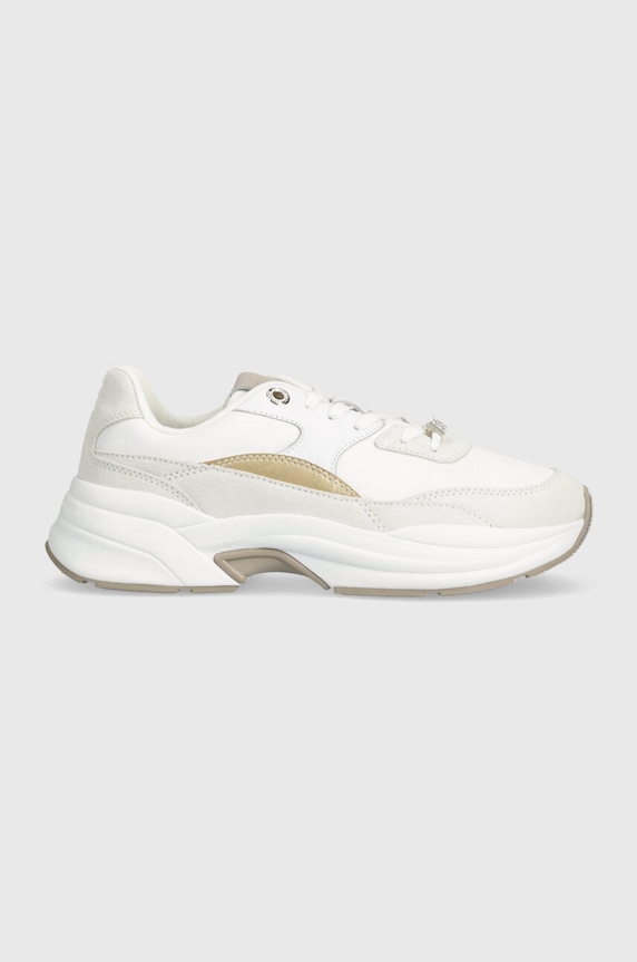 Tenisky Tommy Hilfiger CHUNKY FEMININE RUNNER HARDWARE semišová kůže bílá FW0FW07703