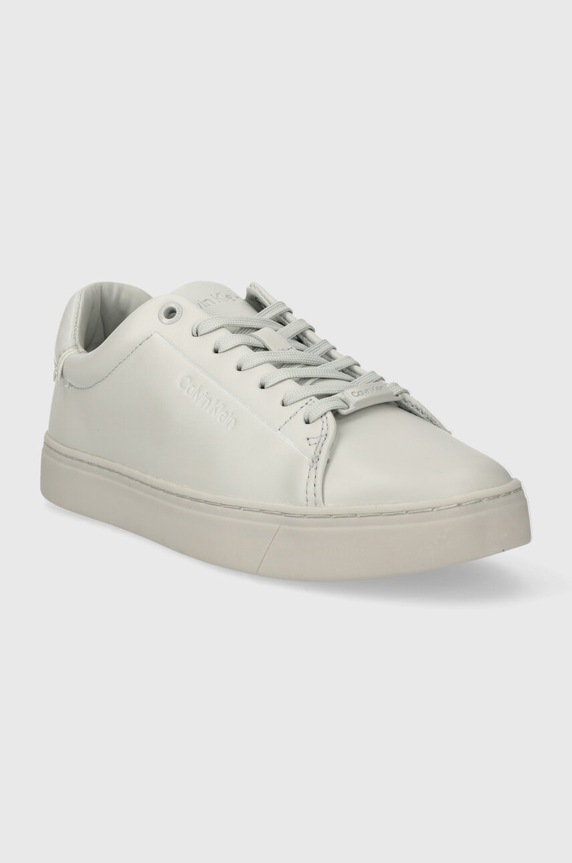 Calvin Klein sneakersy skórzane CLEAN CUPSOLE LACE UP HW0HW01863 szary SS24