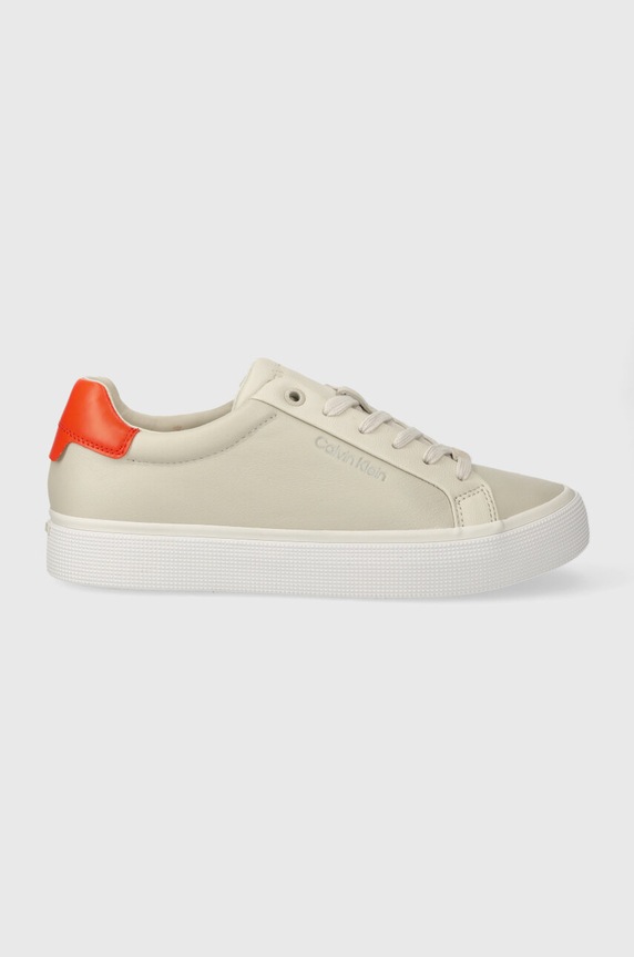 Tenisky Calvin Klein VULC LACE UP - DIAMOND FOXING imitace kůže béžová HW0HW01865