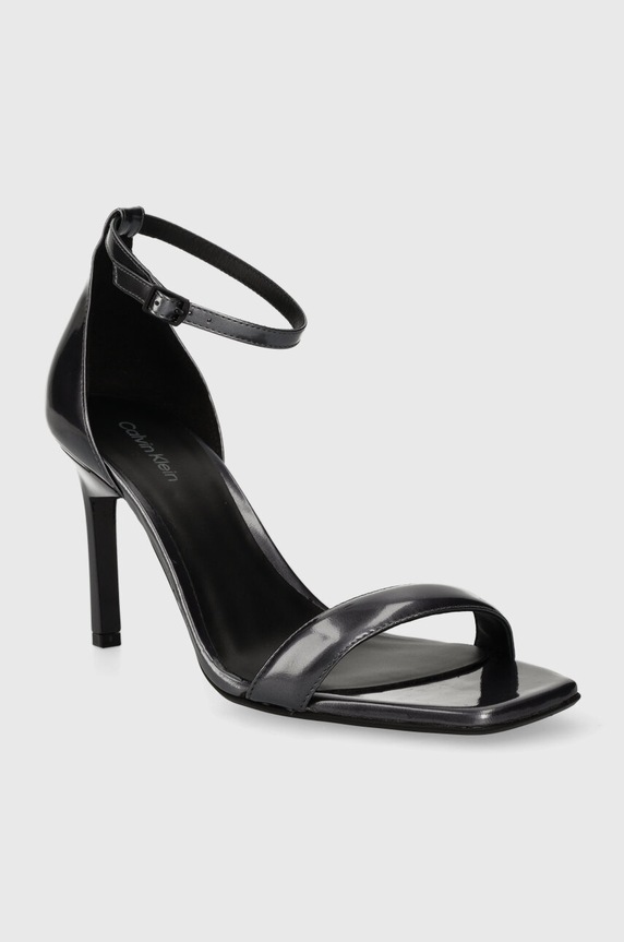 Calvin Klein sandały skórzane GEO STIL SQUARE SANDAL 90-PEARL HW0HW01993 szary SS24