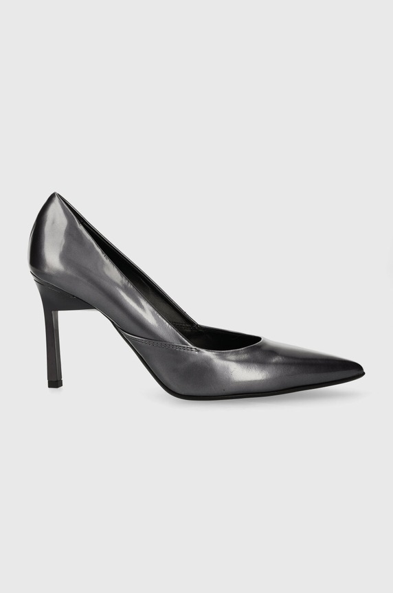 Calvin Klein szpilki skórzane GEO STILETTO PUMP 90 - PEARL szpilka szary HW0HW01998