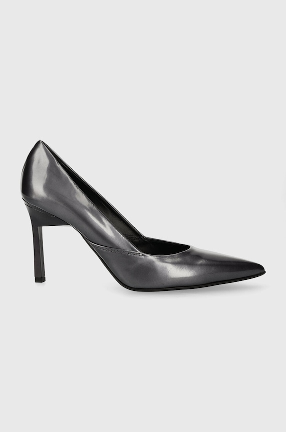 Calvin Klein szpilki skórzane GEO STILETTO PUMP 90 - PEARL szpilka szary HW0HW01998