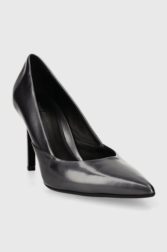Calvin Klein szpilki skórzane GEO STILETTO PUMP 90 - PEARL HW0HW01998 szary SS24