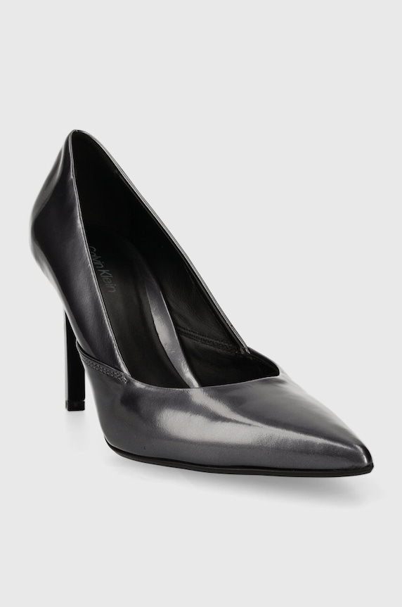 Calvin Klein szpilki skórzane GEO STILETTO PUMP 90 - PEARL HW0HW01998 szary SS24