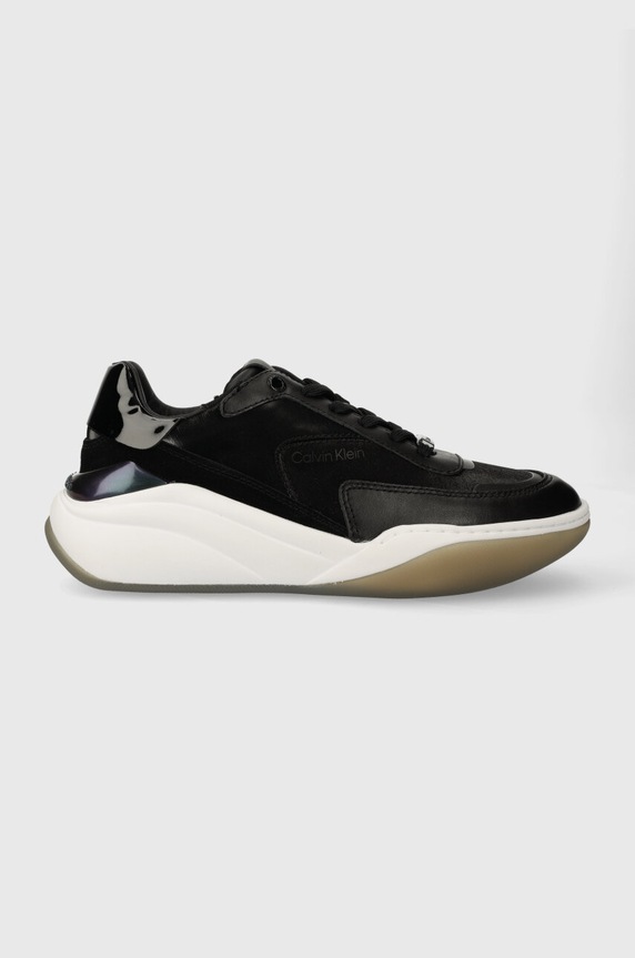 Calvin Klein sneakersy CLOUD WEDGE LACE UP-PEARLIZED imitacja skóry licowej czarny HW0HW02040