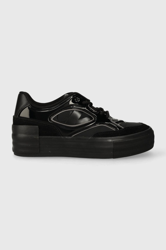 Calvin Klein Jeans sportcipő BOLD VULC FLATF LACE MIX MG LUM velúr bőr fekete YW0YW01295