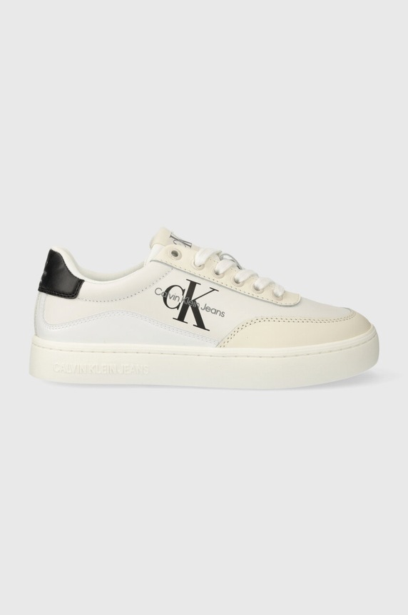Tenisky Calvin Klein Jeans CLASSIC CUPSOLE LOW LACE LTH ML imitace kůže bílá YW0YW01296