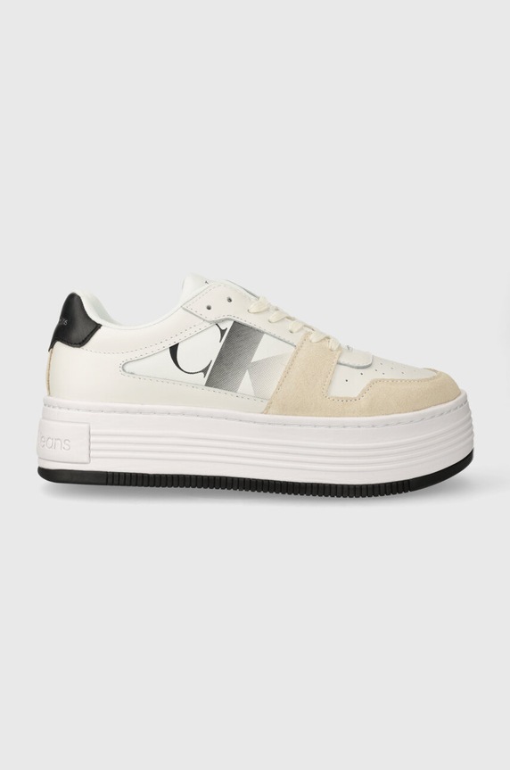 Calvin Klein Jeans sneakersy BOLD FLATF LOW LACE MIX NBS SAT imitacja skóry licowej biały YW0YW01308