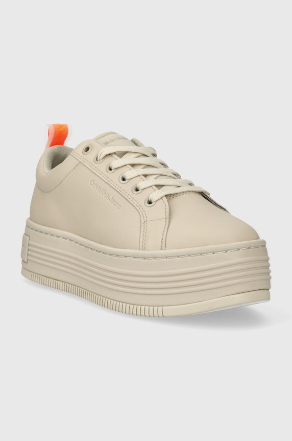 Calvin Klein Jeans bőr sportcipő BOLD FLATF LOW LACEUP LTH IN LUM YW0YW01309 bézs SS24