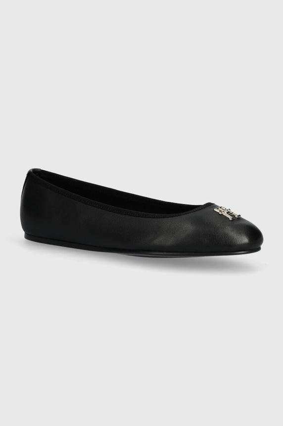 Kožené baleríny Tommy Hilfiger TH LEATHER BALLERINA černá FW0FW07712
