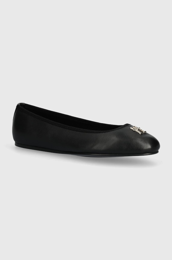 Kožené baleríny Tommy Hilfiger TH LEATHER BALLERINA černá FW0FW07712