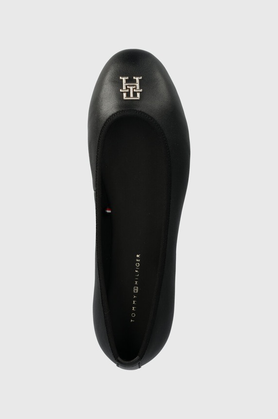 Kožené baleríny Tommy Hilfiger TH LEATHER BALLERINA černá FW0FW07712
