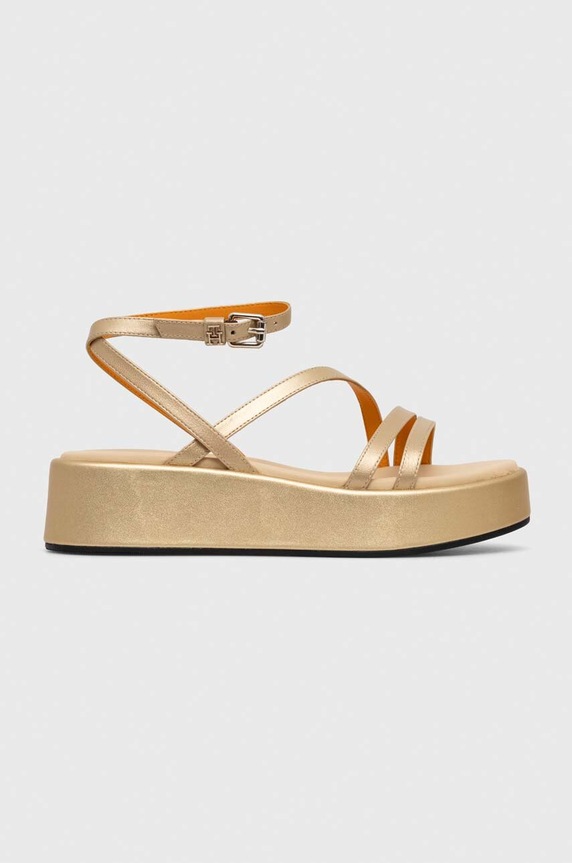 Kožené sandály Tommy Hilfiger TH STRAP GOLD PLATFORM přírodní kůže zlatá FW0FW07729