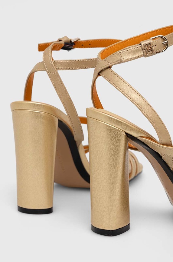 Obuwie Tommy Hilfiger sandały skórzane TH GOLD BLOCK HIGH HEEL FW0FW07753 złoty