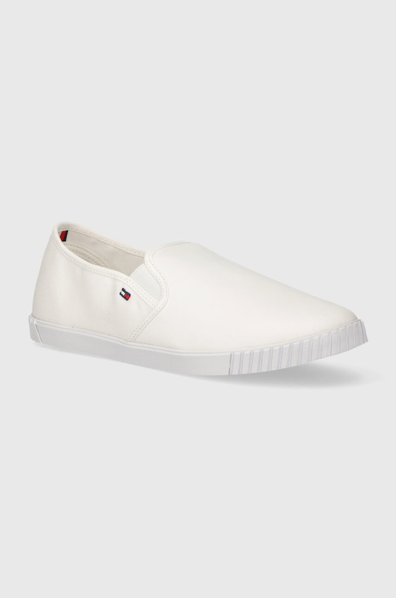 Tenisky Tommy Hilfiger CANVAS SLIP-ON SNEAKER plochá bílá FW0FW07806